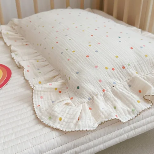 Miniatura 5 de BuLuTu Fundas de almohada para niños pequeños de algodón musul, fundas de almohada para niños pequeños con patrón de puntos de colores, fundas