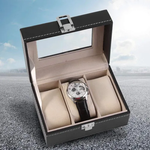 Miniatura 3 de plplaaoo Watch Case, Watch Box, Watch Storage Box, Watch Storage Case, Leather Watch Box, 1Pc High Grade 3 Slots PU Leather Box Case For Watch