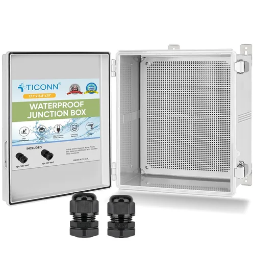 Miniatura 21 de TICONN - Caja de conexiones eléctricas impermeable IP67 con carcasa de plástico ABS con tapa con bisagras con placa de montaje, soportes de pared