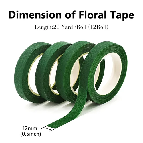 Miniatura 2 de NESCCI Cinta de flores, cinta floral para ramos, 12 rollos de cinta de flores verde oscuro de 1/2 pulgada de ancho, utilizada para envolver tallos