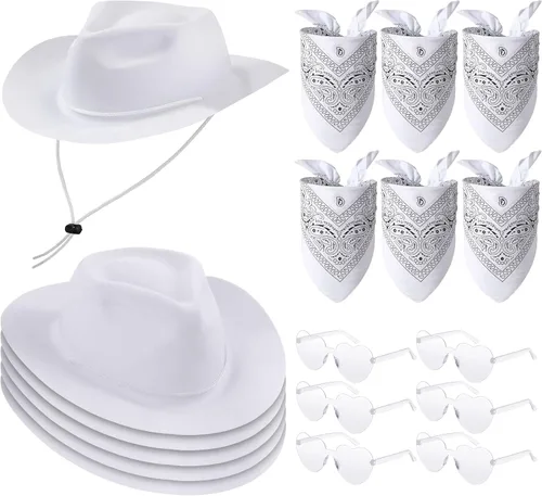 Miniatura 9 de Newcotte Juego de 18 Piezas de Sombreros de Plástico de Vaquero Occidental Incluye 6 Sombreros 6 Bandanas Paisley 6 Pares de Gafas