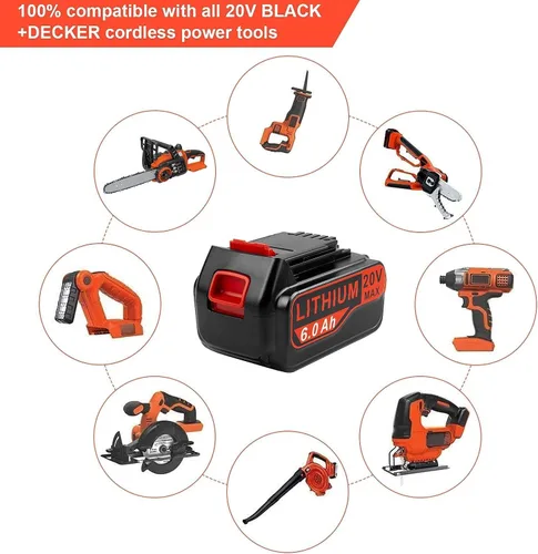 Miniatura 8 de ARyee Reemplazo de 20 V 6.0 Ah para batería de litio Black and Decker de 20 V compatible con batería de litio Black & Decker de 20 V LB20 LBX20