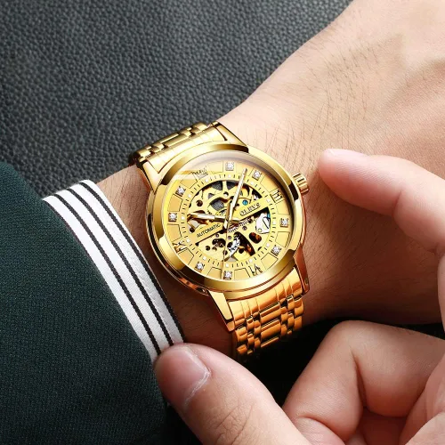 Miniatura 2 de OLEVS Men's Automatic Watch, Luxury Skeleton Large Face Roman Numerals Self Winding Watch, Gold Silver Stainless Steel Watches for Men