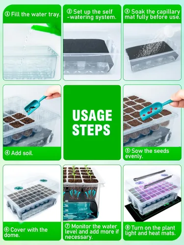 Miniatura 4 de Bandeja de inicio de semillas de riego automático con luz de crecimiento y tapete térmico, bandejas de inicio de plantas de 80 celdas, bandeja