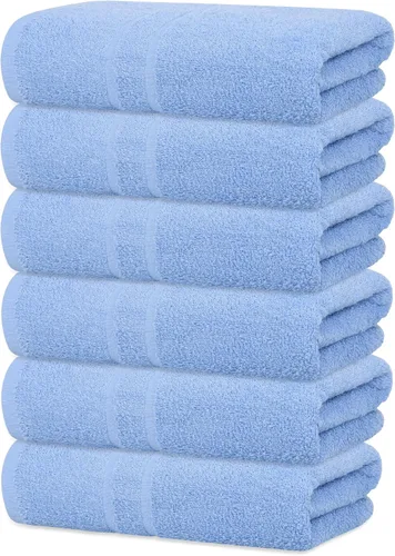 Miniatura 25 de Toallas de baño básicas medianas de 24 x 48 pulgadas, paquete de 6, color beige, suaves y absorbentes, toallas de algodón multiusos para baño, spa