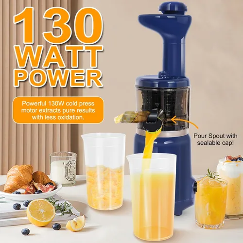 Miniatura 2 de CAYNEL Jugo de prensa en frío compacto y portátil, exprimidor lento con embudo de entrada extra ancho de 1.77 pulgadas para frutas y verduras, Azul
