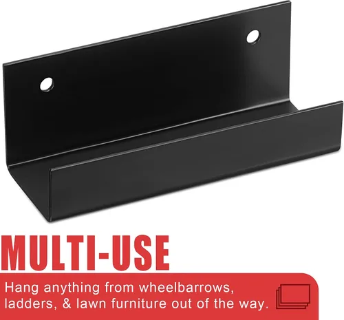 Miniatura 3 de Blulu 4 piezas de escalera de pared para carretilla de acero para garaje, gancho de almacenamiento para carretilla, organizador de almacenamiento