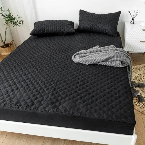 Miniatura 3 de vctops Sábana bajera acolchada impermeable, protector de colchón ultra suave y elástico con bolsillo profundo (negro, individual)