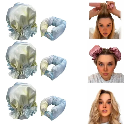 Miniatura 8 de Juego de rizadores de cabello sin calor, rodillos de satén con tapas para rizos nocturnos, kit de rizado para cabello largo, juego de dormir