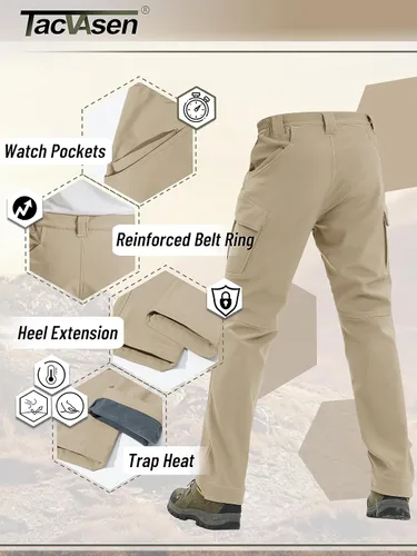 Miniatura 3 de TACVASEN Pantalones de invierno para hombre, 9 bolsillos, forro polar, para senderismo, nieve, resistentes al agua, cálidos, softshell, gruesos
