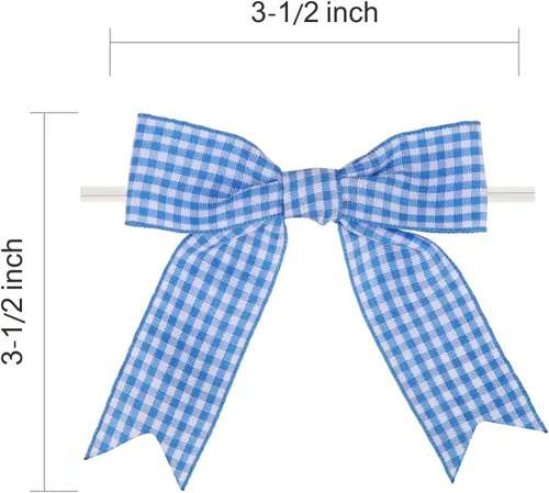 Miniatura 2 de Meseey 30 lazos de cinta de cuadros de 3.5 pulgadas con lazo torcido, lazos de lana azul y blanco, para manualidades, cesta de envoltura de regalos