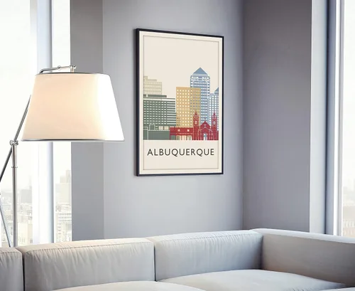 Miniatura 2 de Póster de ilustración de Albuquerque, póster de horizonte de Albuquerque, impresión de paisaje urbano y monumento, ilustración de arte de pared