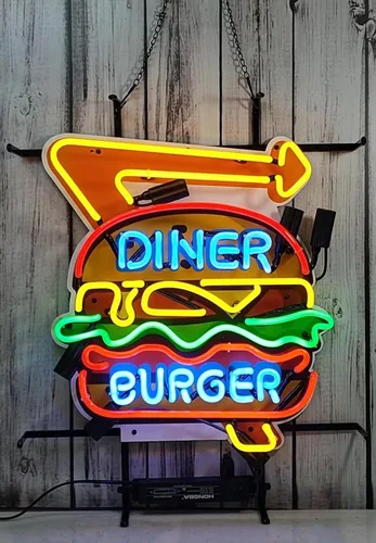 Letreros de neón para bar de cerveza, compatible con cenas, hamburguesas, decoración de cristal, para hombre, cueva, garaje, habitación, 24 x 20