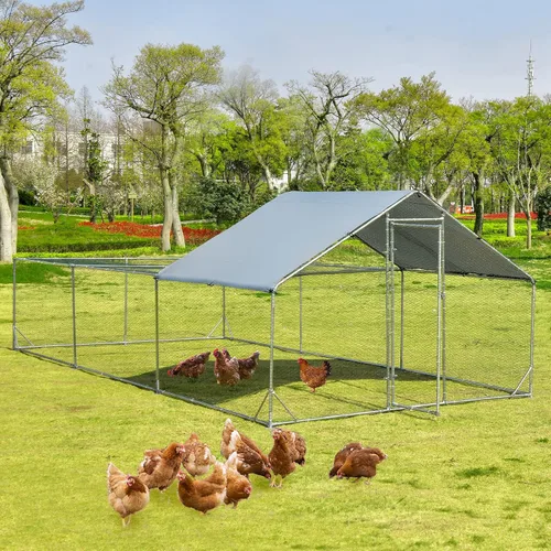 Miniatura 8 de Giantex Gallinero de metal grande de 20 pies, jaula de aves de corral para gallinas, cubierta impermeable y resistente al sol, marco de acero