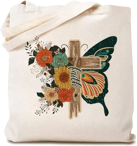 Bolsas de lona cristianas para mujer, bolso de hombro cruzado con diseño de flores, mariposa, regalo cristiano