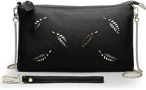Miniatura 8 de Uromee Cartera de mano para mujer, de piel auténtica, con cadena de hombro desmontable