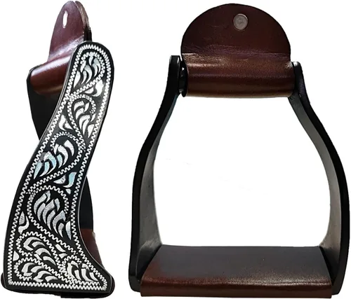 Miniatura 4 de Majestic Ally Western Horse - Estribos grabados de aluminio negro para adultos