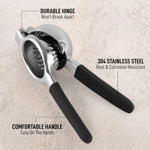 Miniatura 4 de Zulay Kitchen Exprimidor de limón de acero inoxidable, antideslizante, diseño ergonómico con cuenco exprimidor sólido y resistente, exprimidor negro