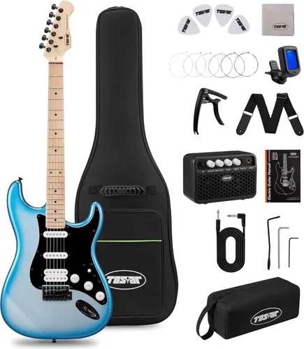 Miniatura 28 de Tostar Kit de guitarra eléctrica con amplificador, 39 pulgadas, tamaño completo, 6 cuerdas, ligero, diseño de cuerpo redondeado, interruptor