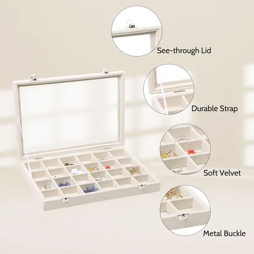 Miniatura 2 de Stratalife Organizador de joyas con tapa, exhibidor transparente, organizador grande de aretes, caja de almacenamiento de terciopelo para aretes