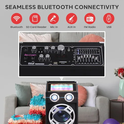 Miniatura 4 de Pyle psufm1035 a Bluetooth 1000 W de 2 Vías sistema de altavoces con lector de tarjetas SD, radio FM, AUX entrada de 0.14 pulgadas y luces