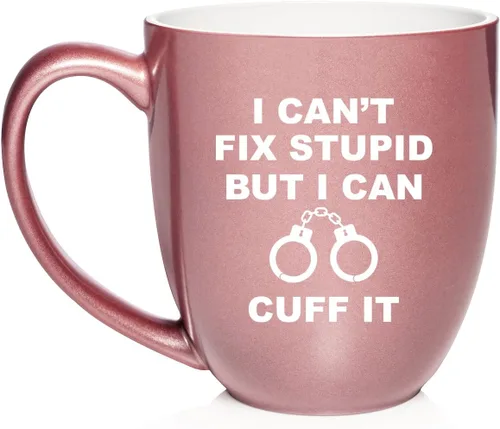 Miniatura 21 de Daylor Taza de café de cerámica con texto en inglés "I Can't Fix Stupid But I Can Cuff It" para oficial de policía, taza de té de cerámica, regalo