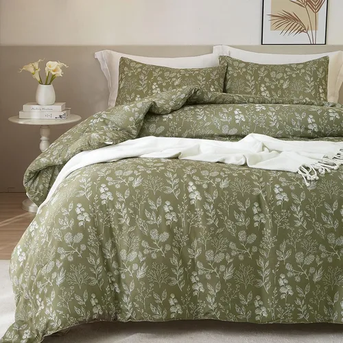 Miniatura 72 de Juego de funda de edredón blanca con estampado floral azul, juego de ropa de cama de algodón suave estilo bohemio, juego de ropa de cama estética
