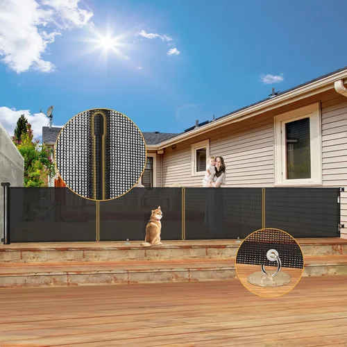 Puertas retráctiles para bebés de 200 pulgadas extra anchas, puerta retráctil para perros de 34 pulgadas de alto para puertas, puerta retráctil Negro