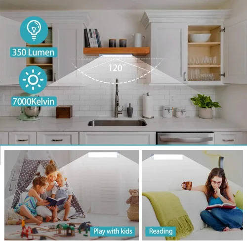 Miniatura 6 de Luz para debajo del gabinete con sensor de movimiento de 10 pulgadas, 7000 K, 1500 mAh, USB-C, recargable, magnética, inalámbrica, instalación sin