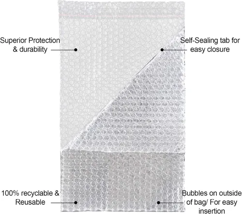 Miniatura 4 de 50 bolsas de burbujas transparentes de 7-7/8 x 11-7/8 pulgadas, bolsas de burbujas autoadhesivas de doble pared para embalaje, mudanza, envío