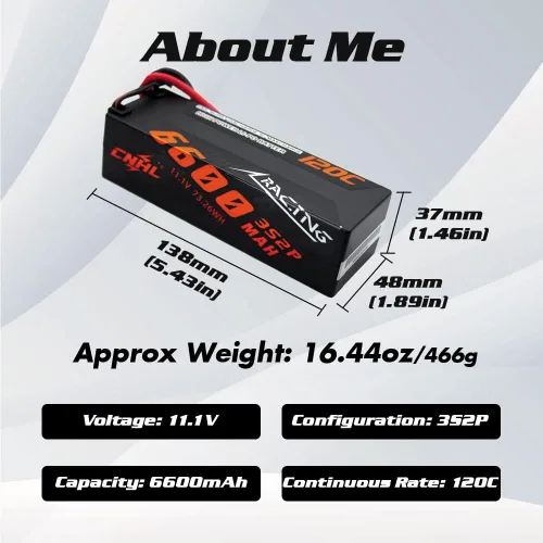 Miniatura 2 de CNHL 3S Lipo Battery 6600mAh Estuche rígido 120C 11.1V Batería RC con enchufe EC5 para 1/8 1/10 RC coche, camión, buggy barco (2 paquetes)
