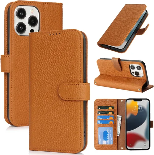Miniatura 46 de Zouzt Funda para iPhone 11 de 6.1 pulgadas de piel auténtica con 4 ranuras para tarjetas, tarjetero con bloqueo RFID, tapa magnética, función atril