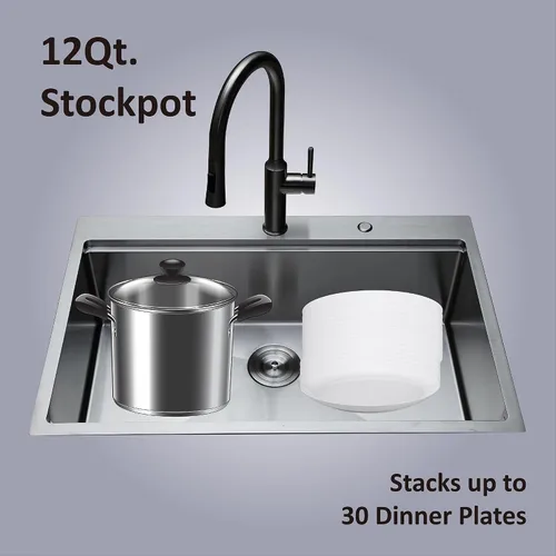 Miniatura 5 de PRUSSIA Fregadero de cocina de 33 pulgadas, 33 x 22 x 10 pulgadas, fregadero de acero inoxidable 304 calibre 16 de un solo tazón Fregadero Topmount
