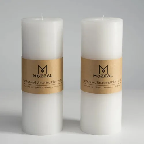 Miniatura 138 de MOZEAL Velas grandes sin perfume vertidas a mano de 3 x 8 pulgadas, sin humo, juego de 2, combustión lenta, sin goteo, aproximadamente 150 horas
