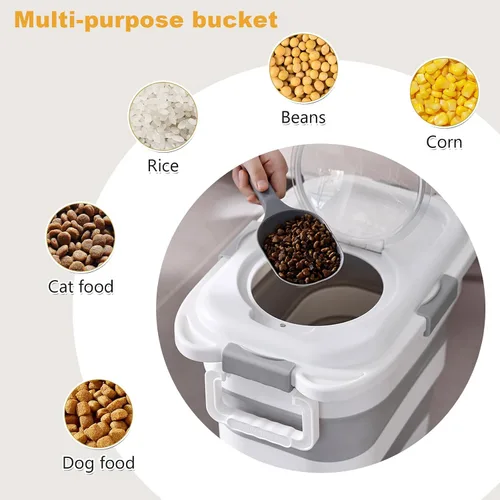 Miniatura 6 de SEWIU Paquete de 2 contenedores de almacenamiento de comida para perros de 25 lbs, contenedor de comida para perros plegable con cuchara