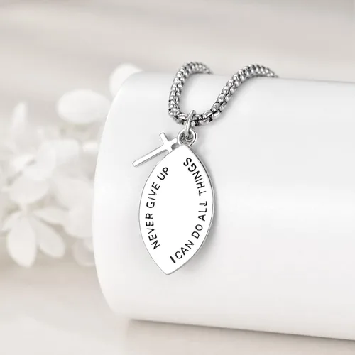 Miniatura 3 de YFN Collar deportivo de plata de ley con colgante "I Can Do All Things", joyería para mujeres, hombres, niños y niñas