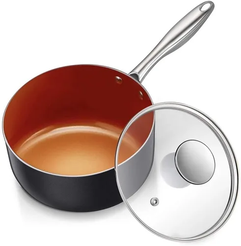 MICHELANGELO Cacerola de 1 cuarto de galón con tapa, sartén antiadherente de cerámica con tapa, olla pequeña con tapa, cacerola de 1 cuarto de galón
