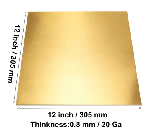 Miniatura 2 de 1 lámina de latón C280, 12 x 12 x 0.032 pulgadas, calibre 20 (0.032 in) de grosor, sin arañazos, película protectora en ambos lados