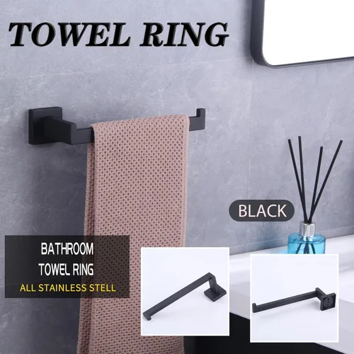 Miniatura 3 de GERZWY Juego de accesorios de baño negro mate SUS304 acero inoxidable ducha de baño conjunto 2 piezas (soporte de papel higiénico toalla anillo)