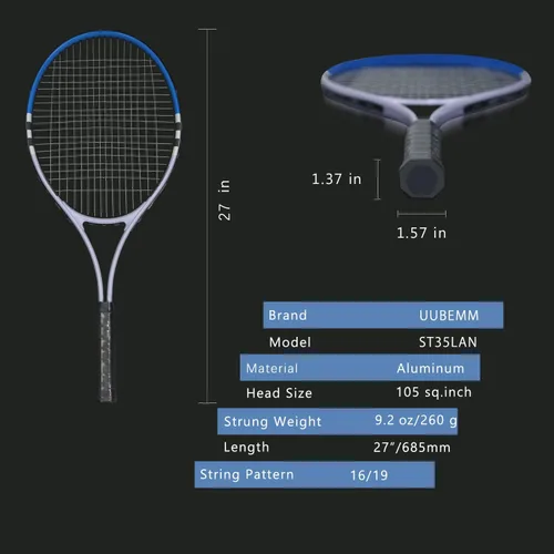 Miniatura 3 de Raqueta de tenis preencordada, ligera, de 27 pulgadas, raquetas recreativas para adultos, para hombres, mujeres, estudiantes, kit de entrenamiento