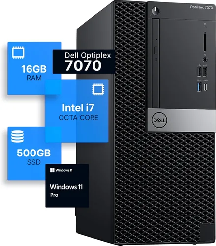 Dell Optiplex 7070 - Computadora de escritorio en torre | Intel i7-9700 (3.4) | 16 GB DDR4 RAM | 500 GB SSD estado sólido | Windows 11 Pro |