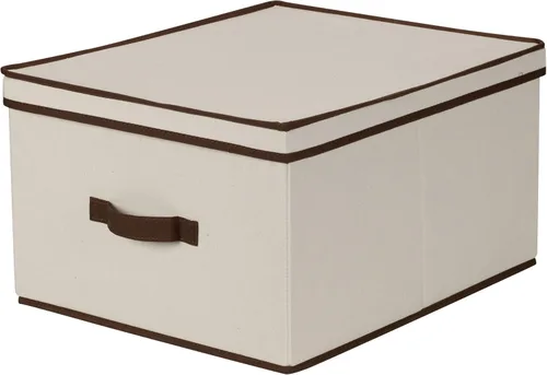 Miniatura 8 de Household Essentials 513 - Caja de almacenamiento con tapa y asa, lona beige natural con ribete marrón, tamaño grande