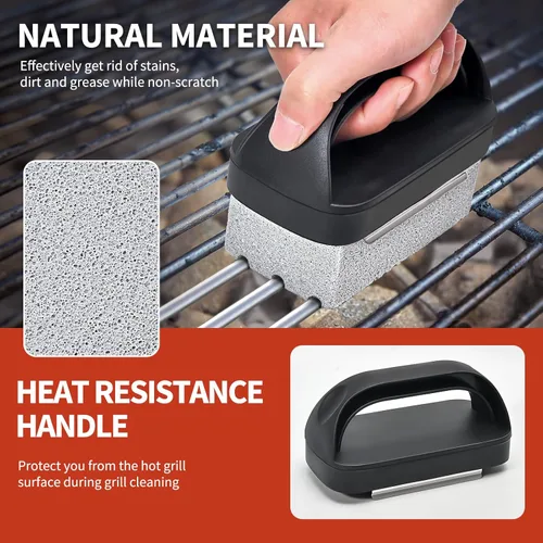 Miniatura 3 de Ladrillo de piedra de limpieza de plancha, paquete de 5 con mango ergonómico, bloque de piedra pómez natural para piedra negra, plancha superior Gris