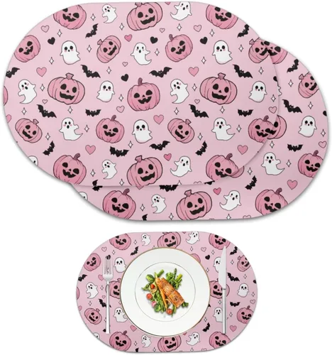 Miniatura 8 de Ghost Placemats Set of 2 Wipeable Faux Leather 12X18 Inch Waterproof Non-Slip Mats Spooky Table Decor Heat Resistant for Scary Dinner Party Fantasma