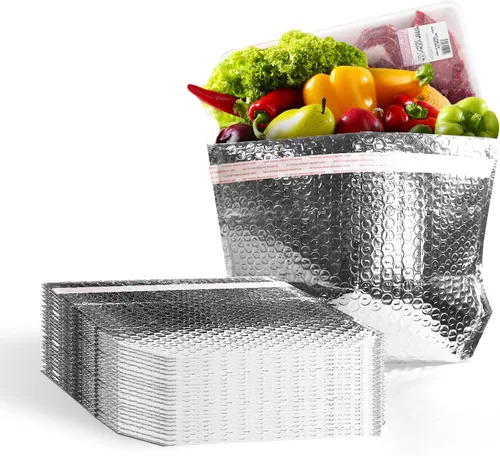 Miniatura 2 de Paquete de 50 forros aislados de 8 x 8 x 8 pulgadas – Bolsas de envío aisladas autosellantes para alimentos y productos perecederos – Forros