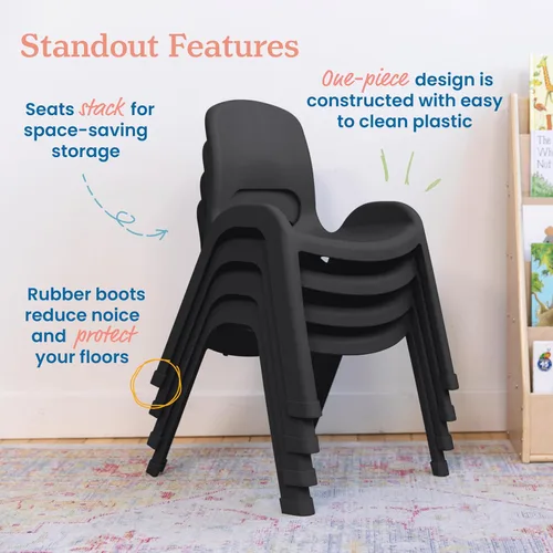 Miniatura 6 de ECR4Kids Silla apilable SitRight de plástico, 11 pulgadas, muebles de aula, negro, paquete de 4