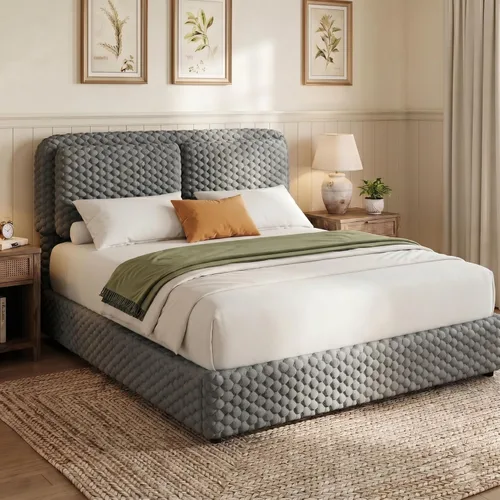 Miniatura 11 de REVOMINCA Marco de cama tamaño individual, marco de cama de nube con 2 cabeceras de almohada suaves, marco de cama tapizado de felpa de piel