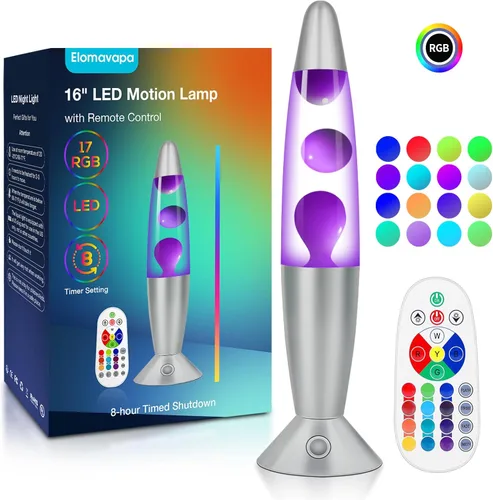 Lámpara de movimiento líquido que cambia de 17 colores con control remoto: Luz nocturna LED púrpura de 16 pulgadas para niños y adultos - Lámpara de