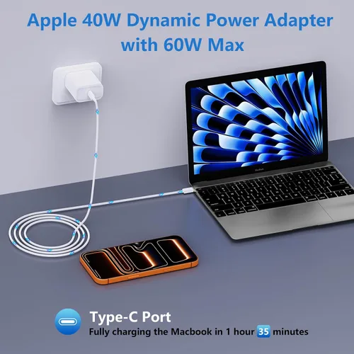 Miniatura 8 de Cargador para iPhone 17 16 15 de carga rápida, cargador USB C dinámico de 40 W con 60 W máx. 6 pies de largo, cable tipo C sincronización de datos