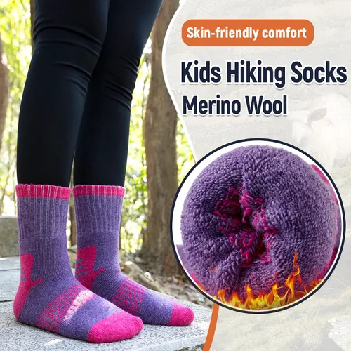 Miniatura 3 de Calcetines de senderismo de lana merino para niños y niñas, calcetines térmicos cálidos para botas de invierno, 6 pares